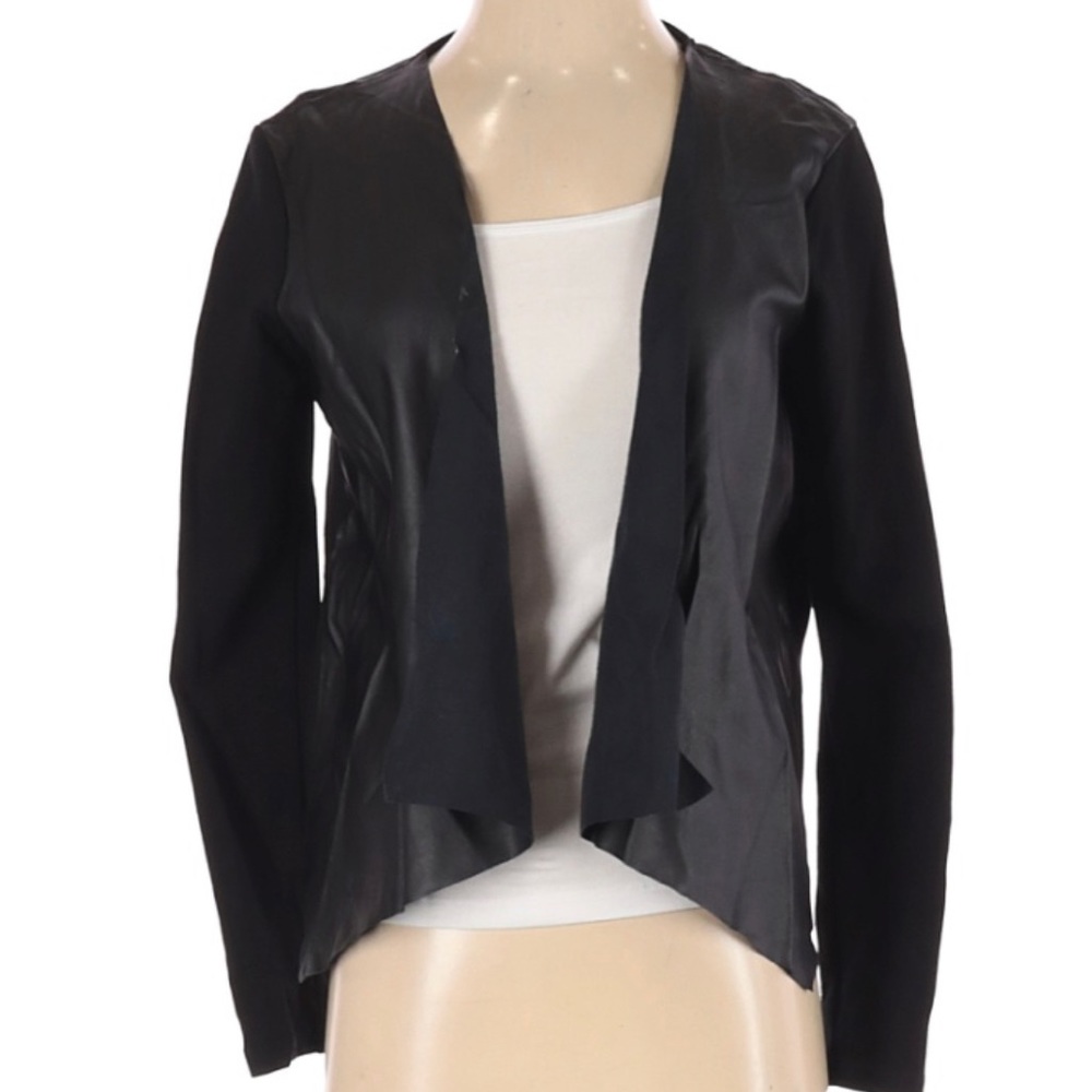 Velvet by Graham & Spencer black faux leather open jacket/ blazer Small P EUC